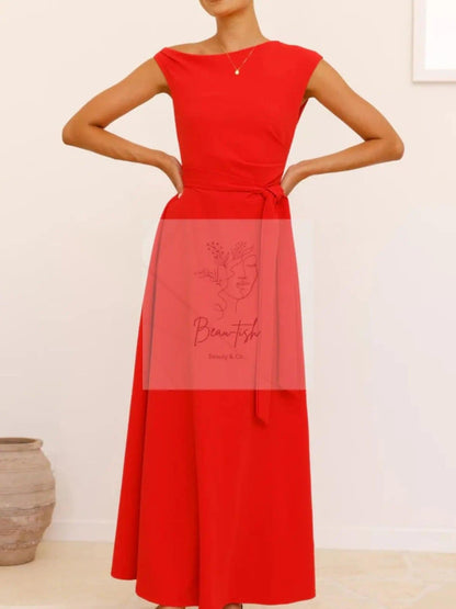 Single Shoulder Tie Waist Maxi Dress