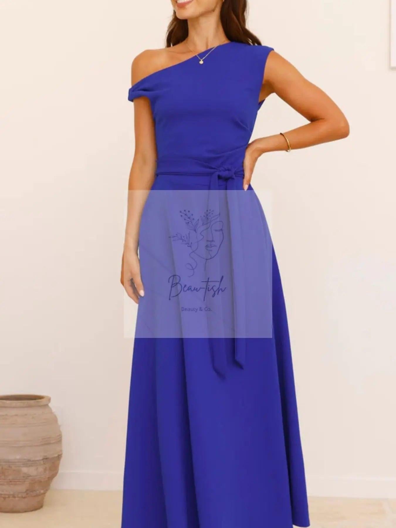 Single Shoulder Tie Waist Maxi Dress
