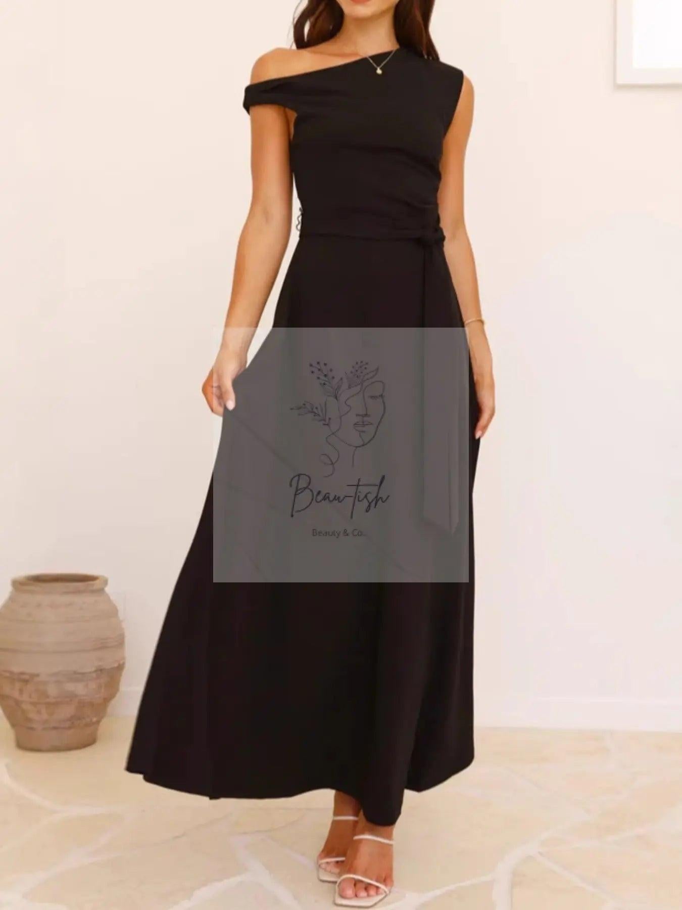 Single Shoulder Tie Waist Maxi Dress