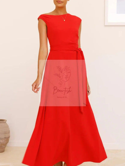 Single Shoulder Tie Waist Maxi Dress