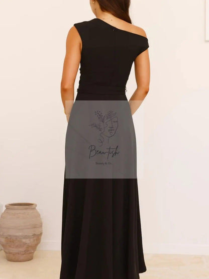 Single Shoulder Tie Waist Maxi Dress