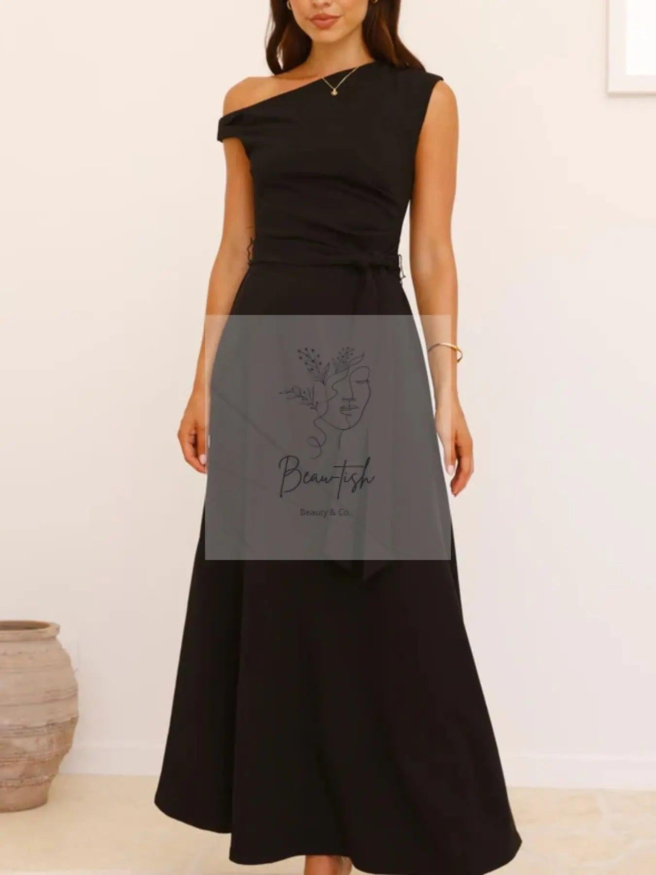 Single Shoulder Tie Waist Maxi Dress