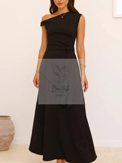 Single Shoulder Tie Waist Maxi Dress