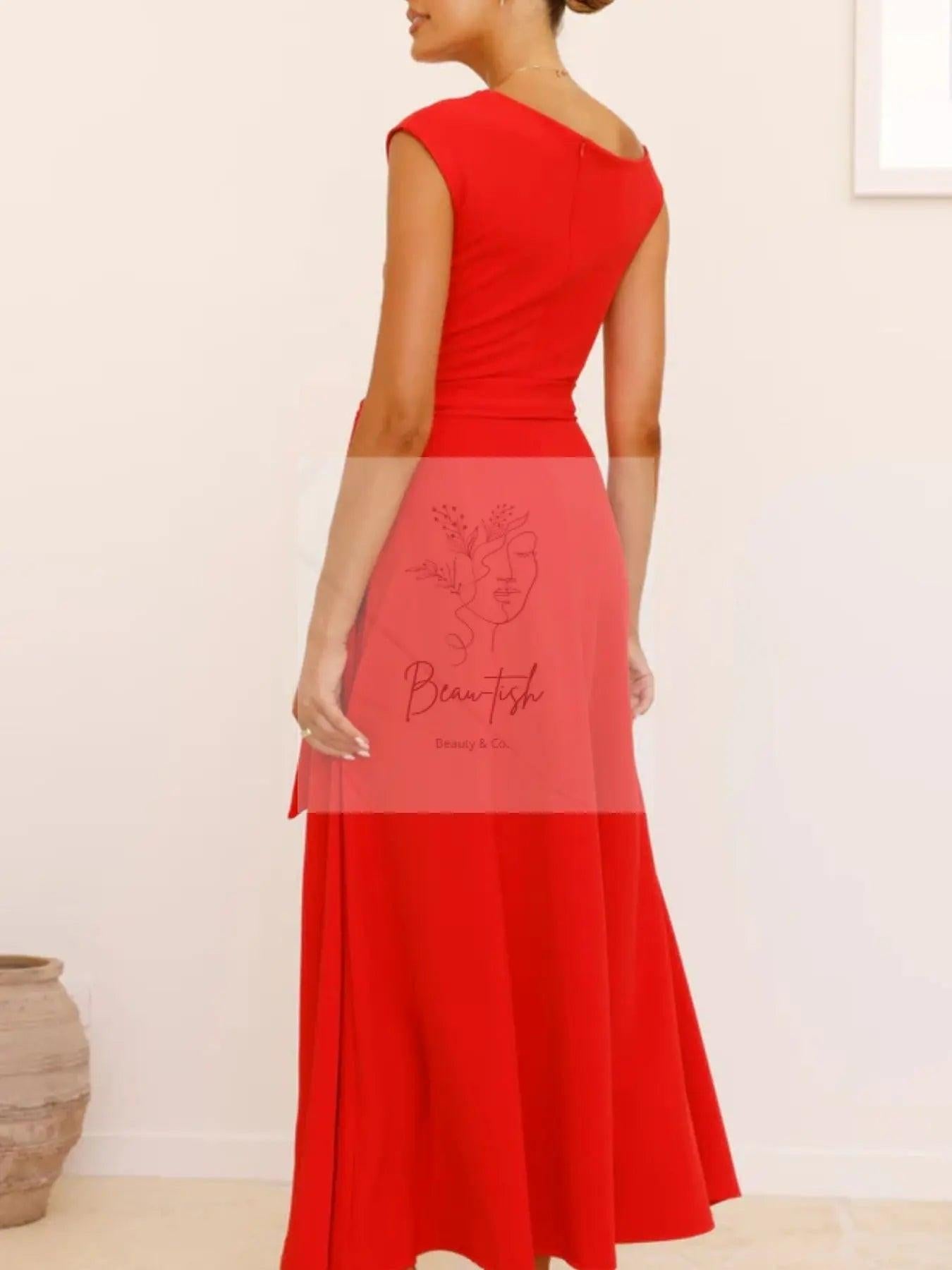 Single Shoulder Tie Waist Maxi Dress
