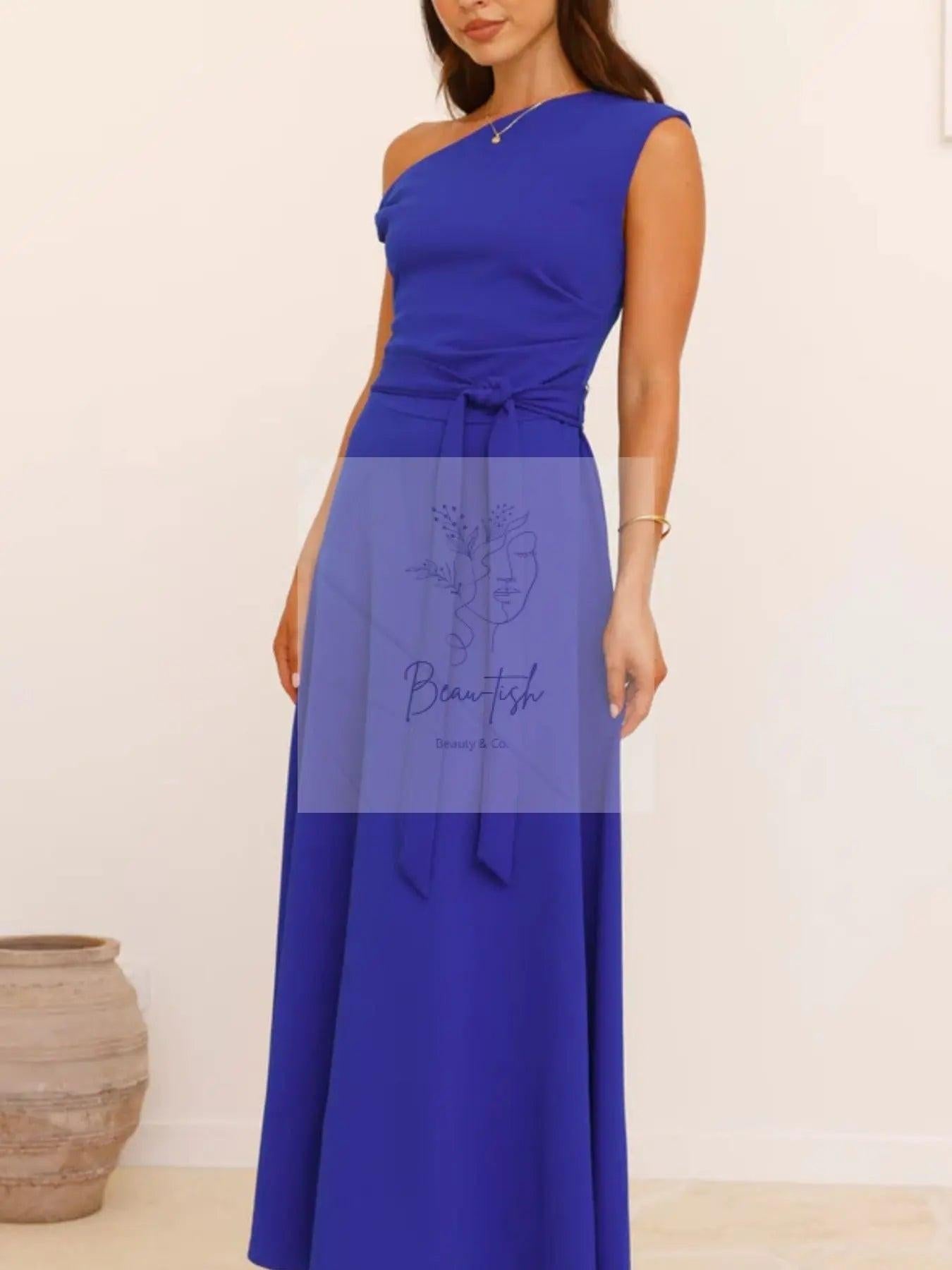 Single Shoulder Tie Waist Maxi Dress