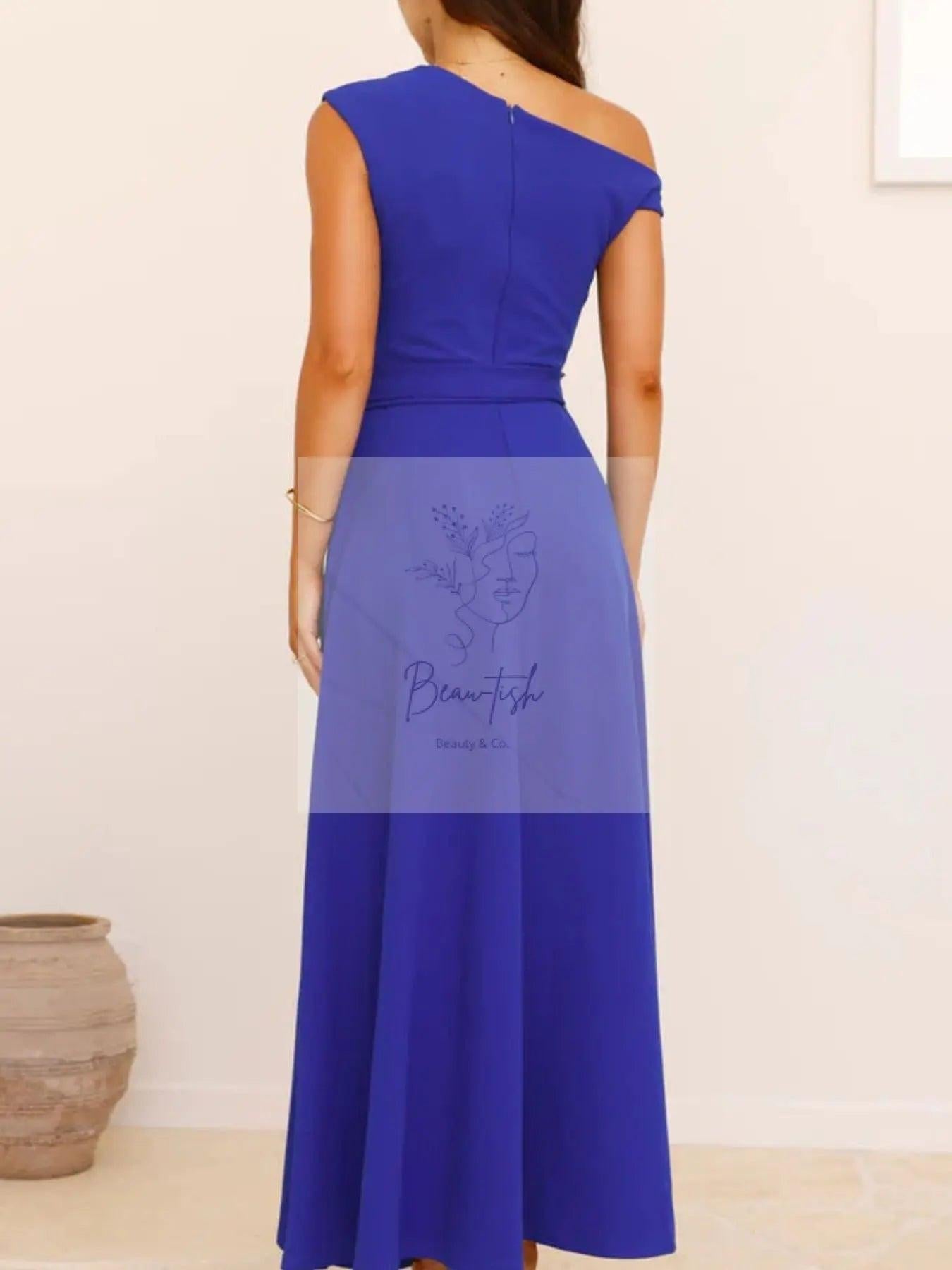Single Shoulder Tie Waist Maxi Dress