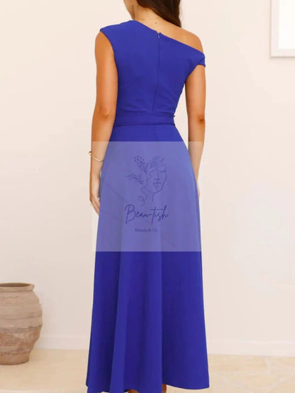 Single Shoulder Tie Waist Maxi Dress