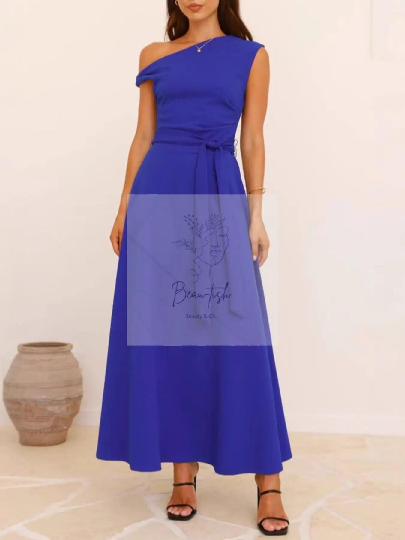Single Shoulder Tie Waist Maxi Dress