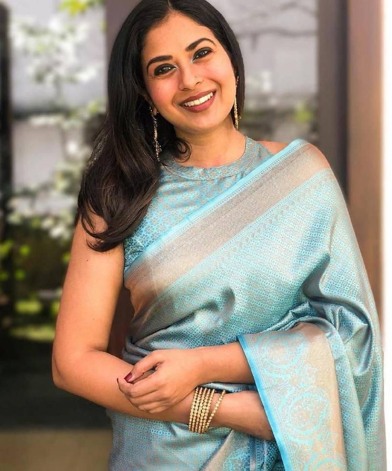 Sky Blue Banarasi Silk-Blend Saree