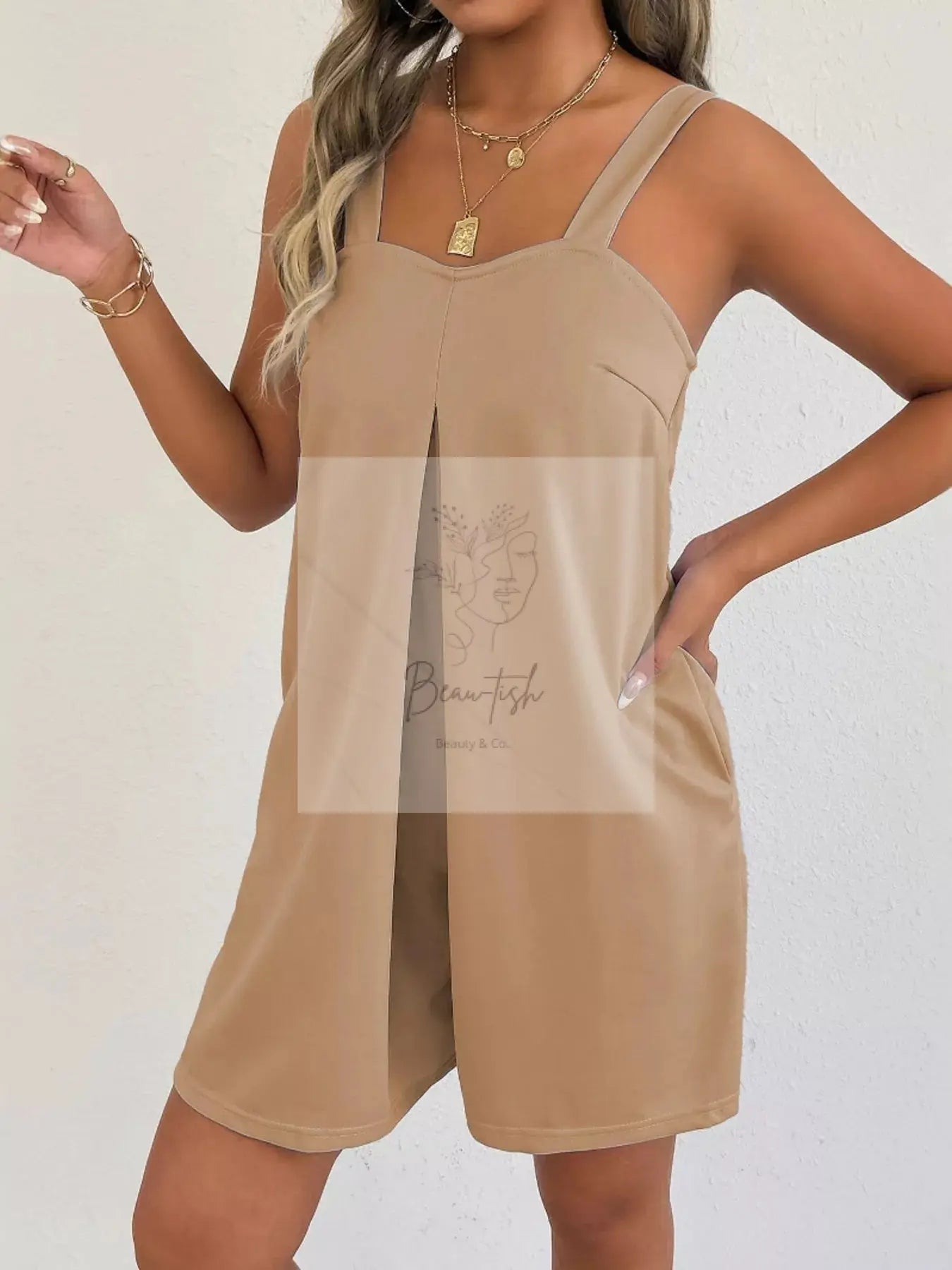 Sleeveless Casual Romper with Side Pockets