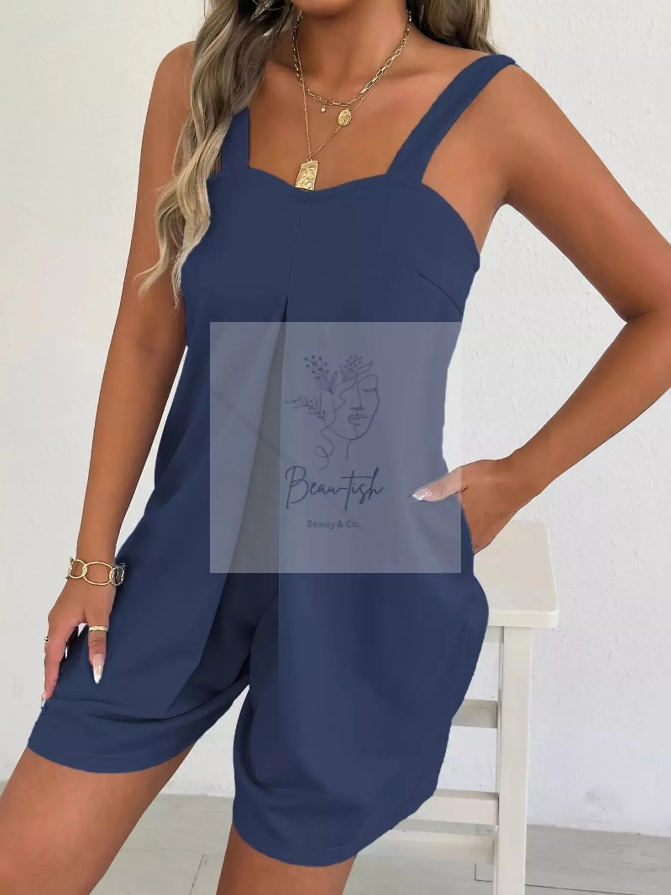 Sleeveless Casual Romper with Side Pockets