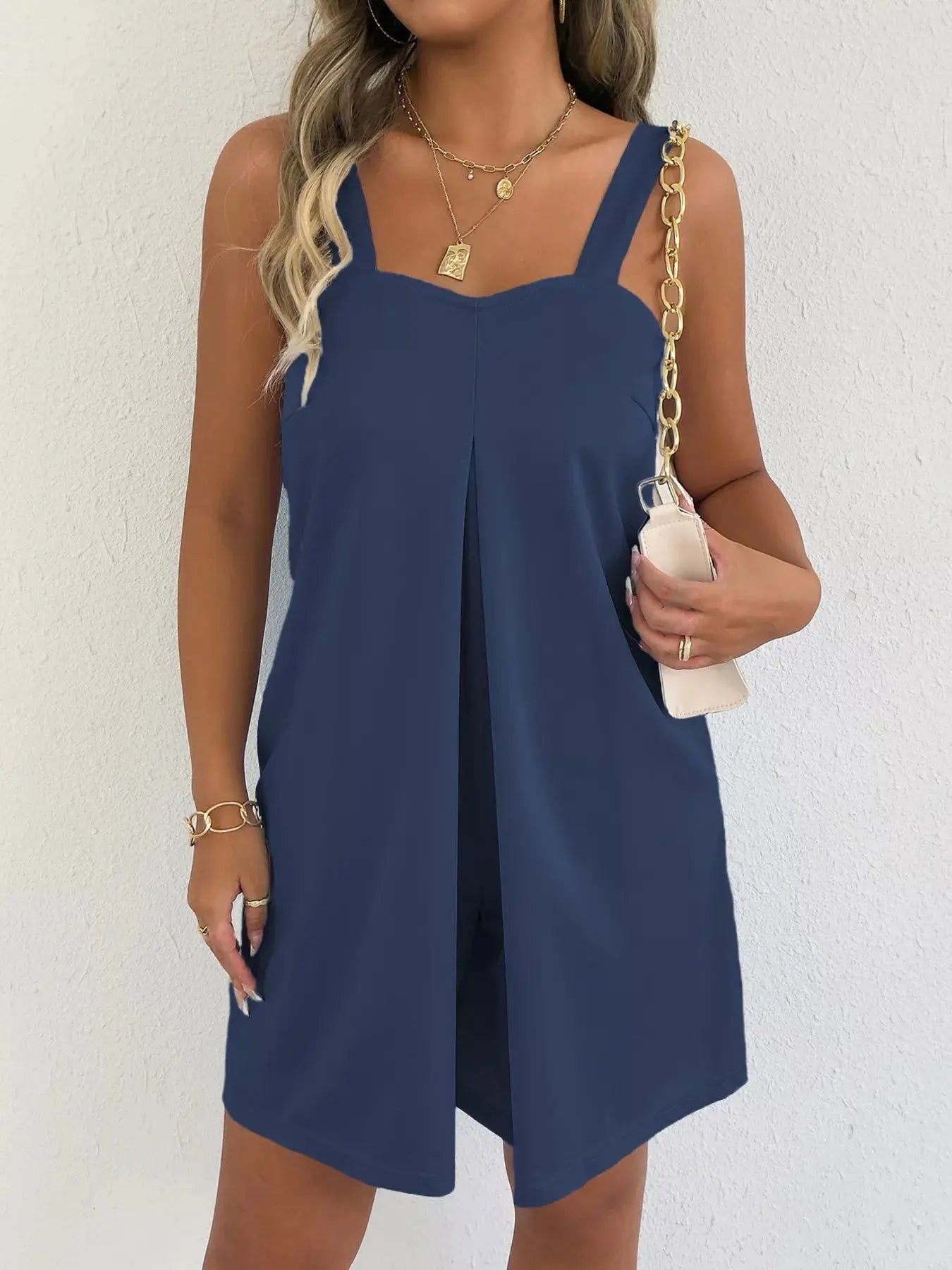 Sleeveless Casual Romper with Side Pockets