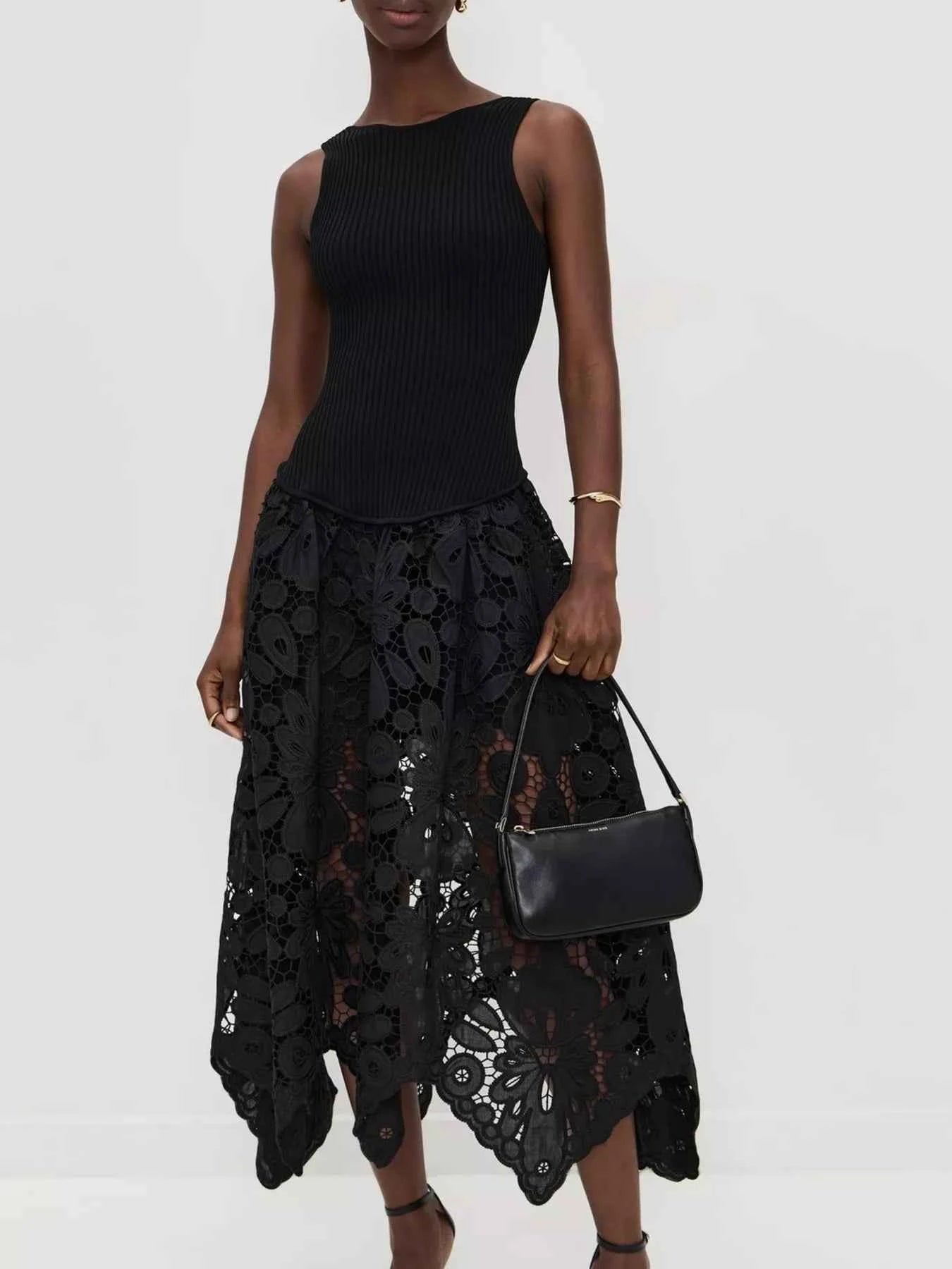 Sleeveless Ribbed Crochet Midi Dress