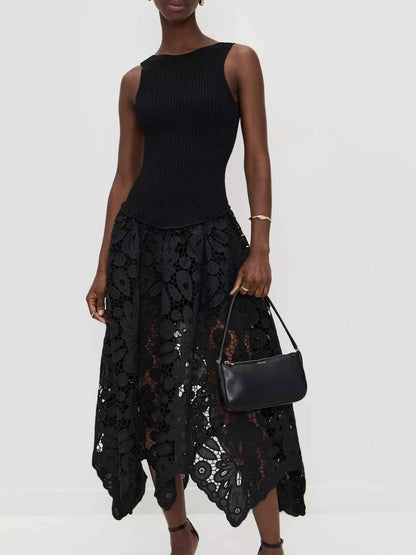 Sleeveless Ribbed Crochet Midi Dress