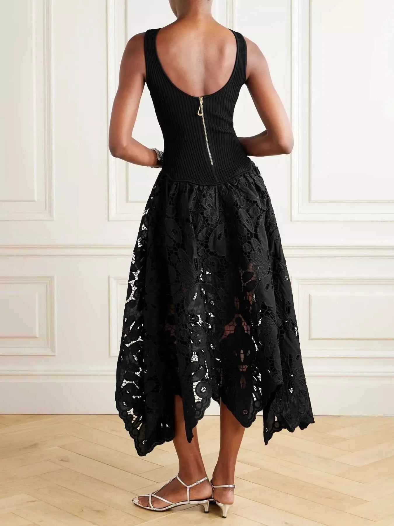 Sleeveless Ribbed Crochet Midi Dress