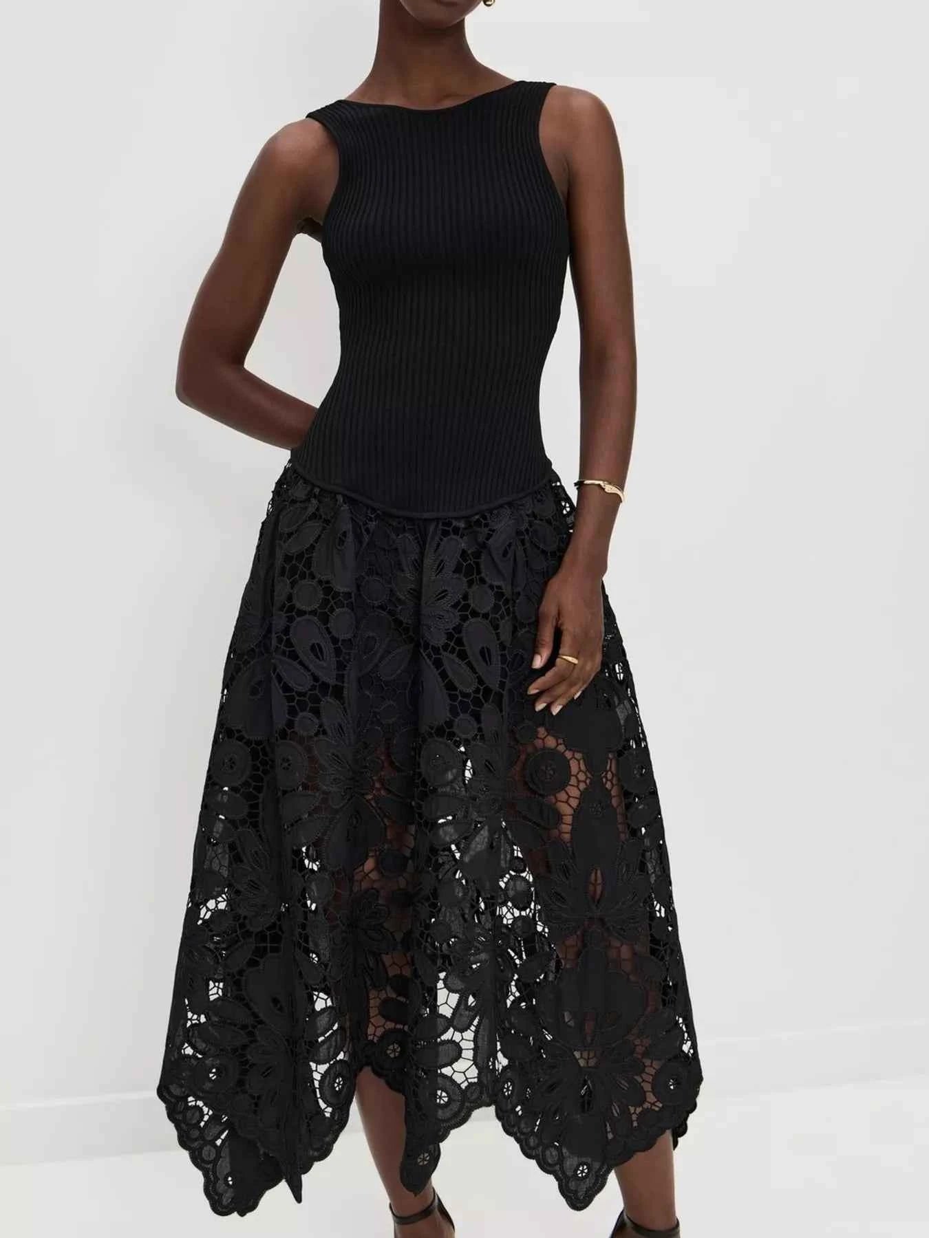 Sleeveless Ribbed Crochet Midi Dress