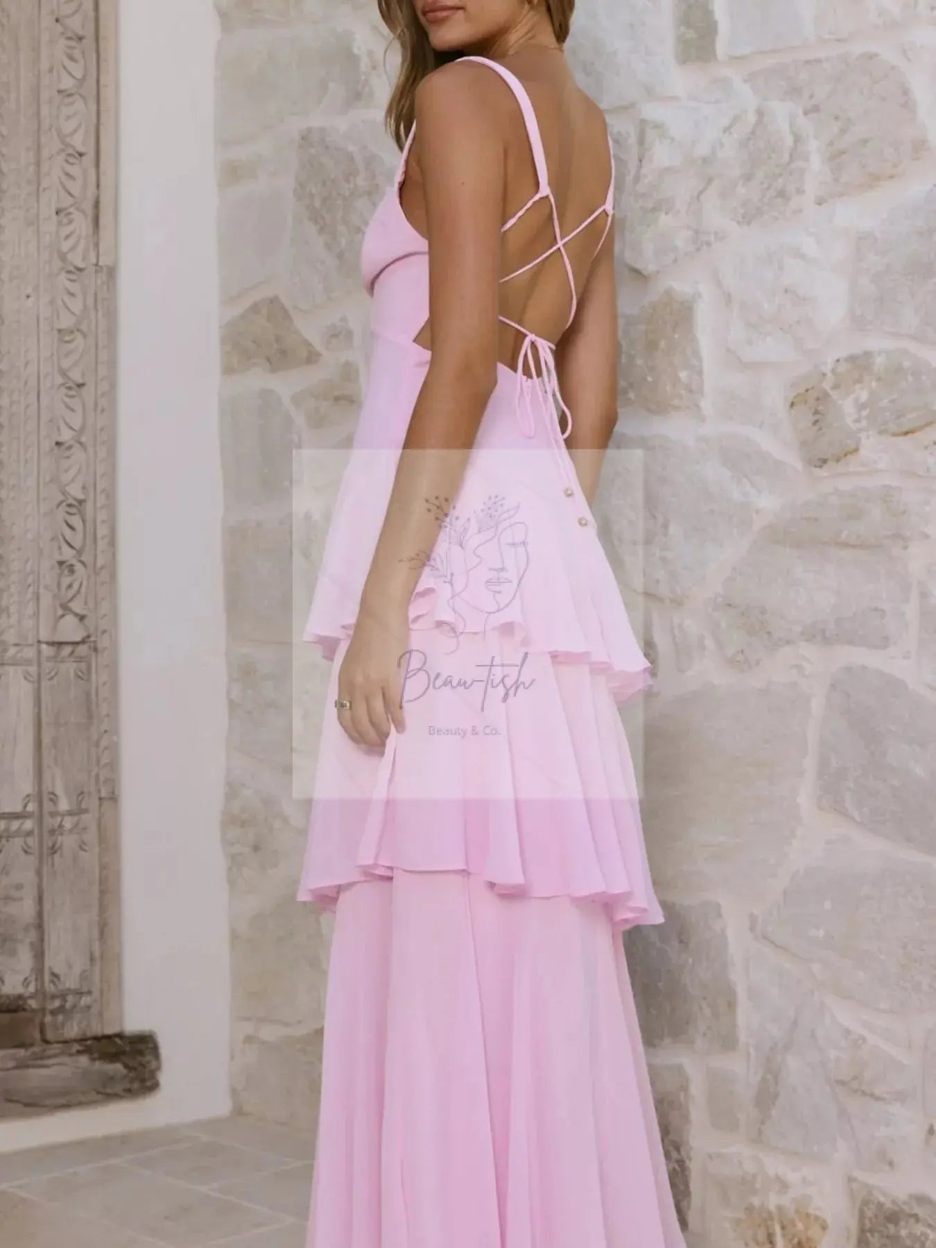 Sleeveless Ruffled Layered Backless Maxi Dress