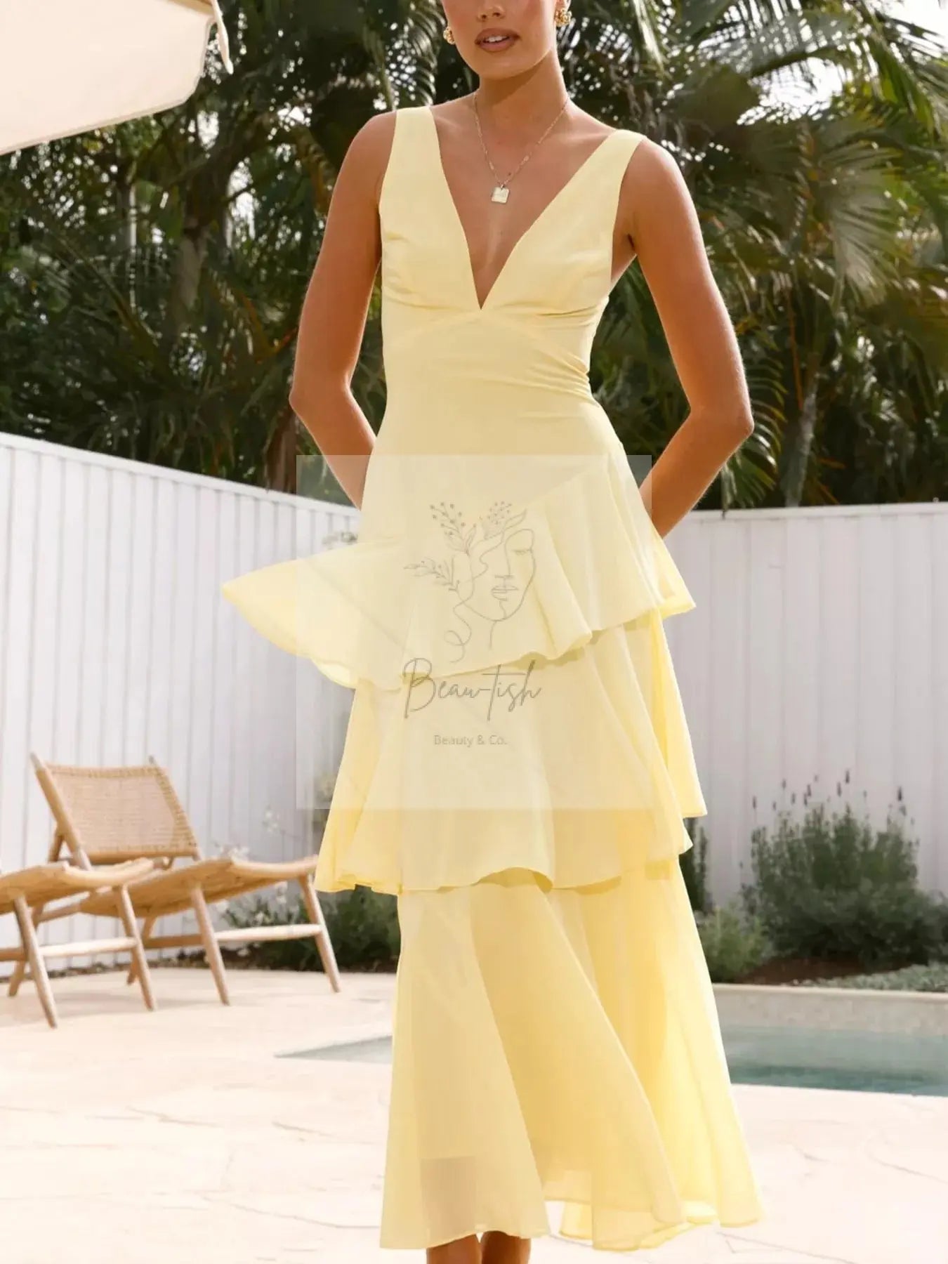 Sleeveless Ruffled Layered Backless Maxi Dress