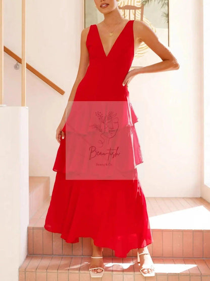 Sleeveless Ruffled Layered Backless Maxi Dress