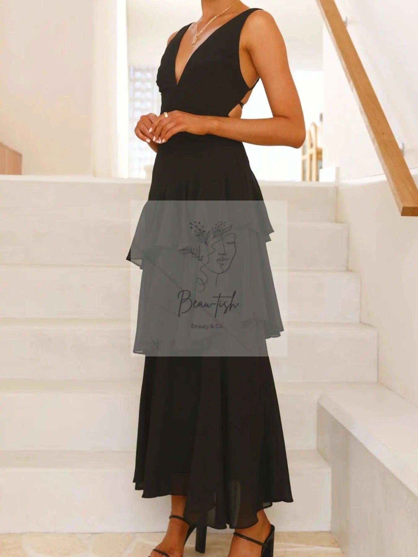 Sleeveless Ruffled Layered Backless Maxi Dress