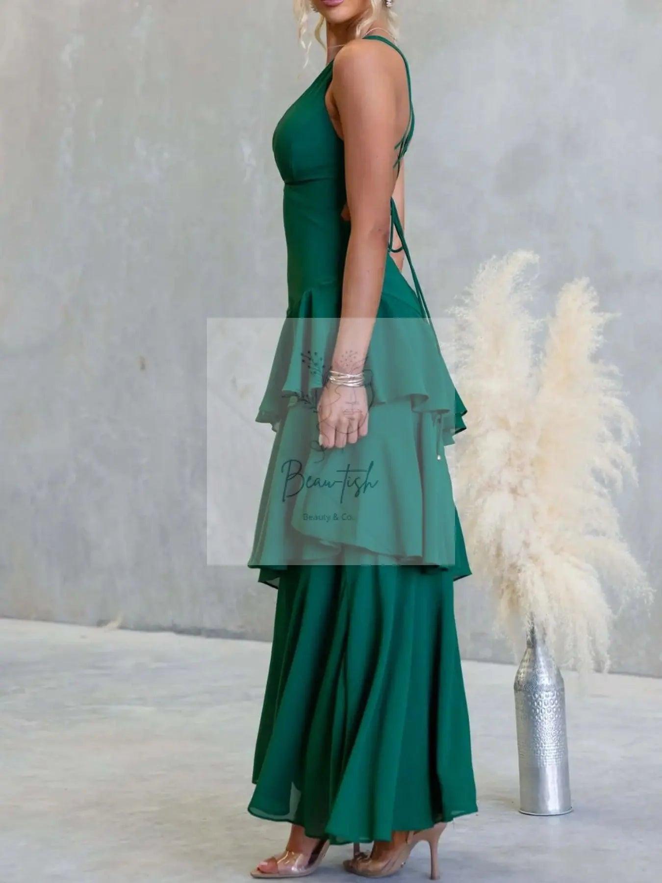 Sleeveless Ruffled Layered Backless Maxi Dress