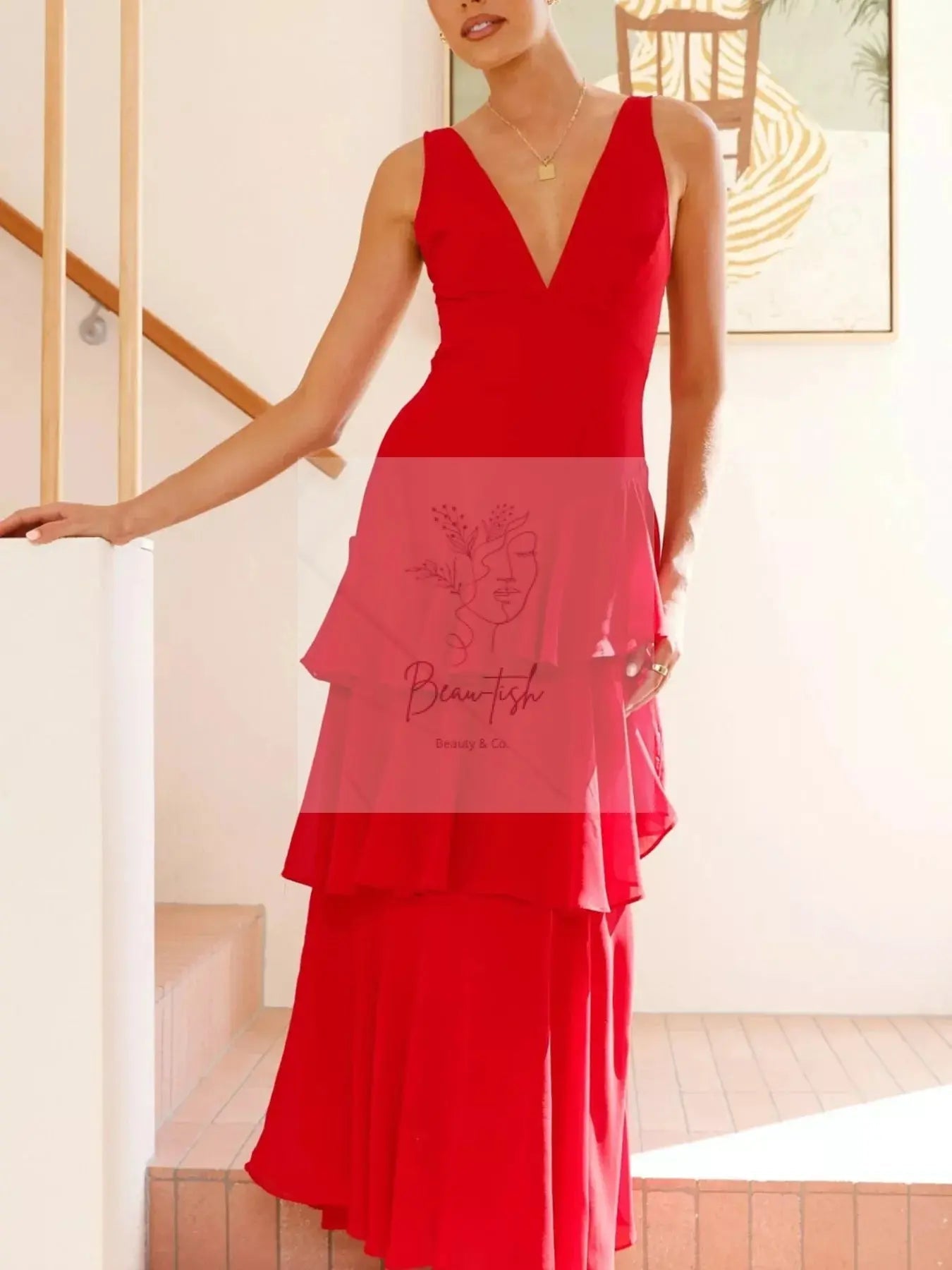 Sleeveless Ruffled Layered Backless Maxi Dress