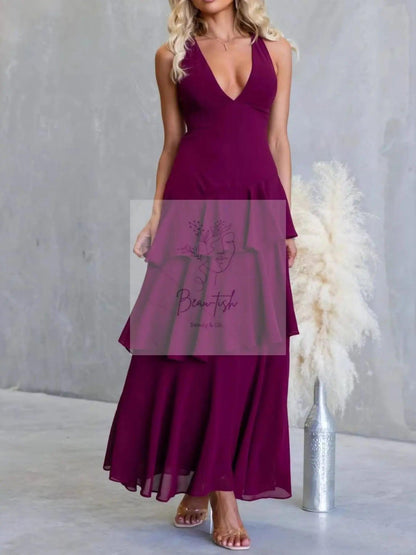 Sleeveless Ruffled Layered Backless Maxi Dress