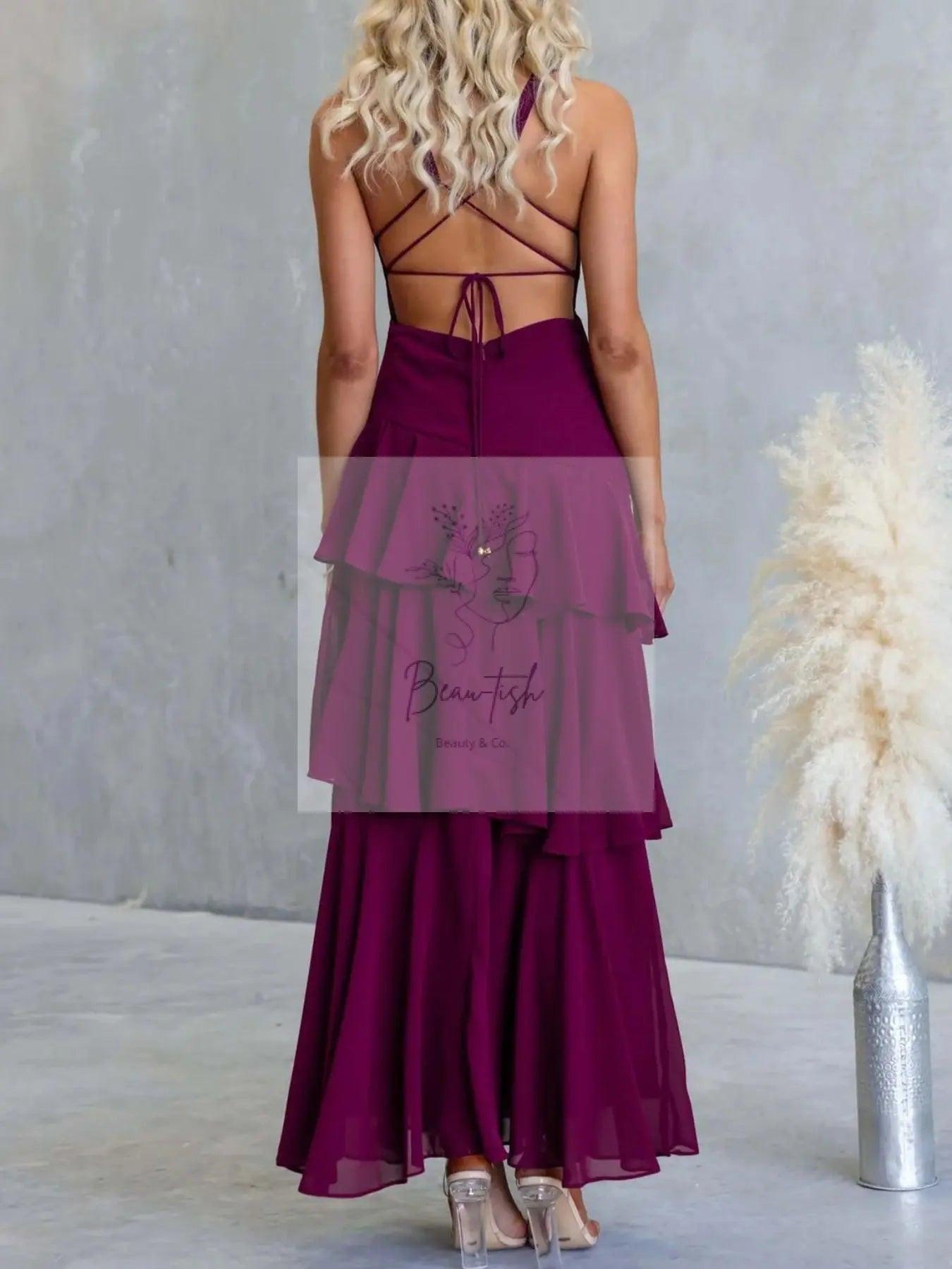 Sleeveless Ruffled Layered Backless Maxi Dress