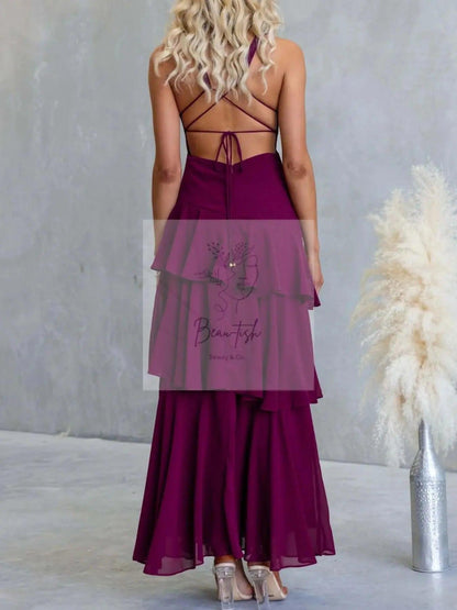 Sleeveless Ruffled Layered Backless Maxi Dress