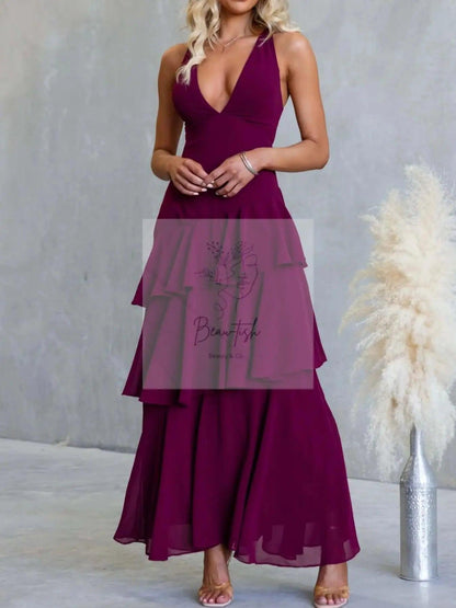 Sleeveless Ruffled Layered Backless Maxi Dress