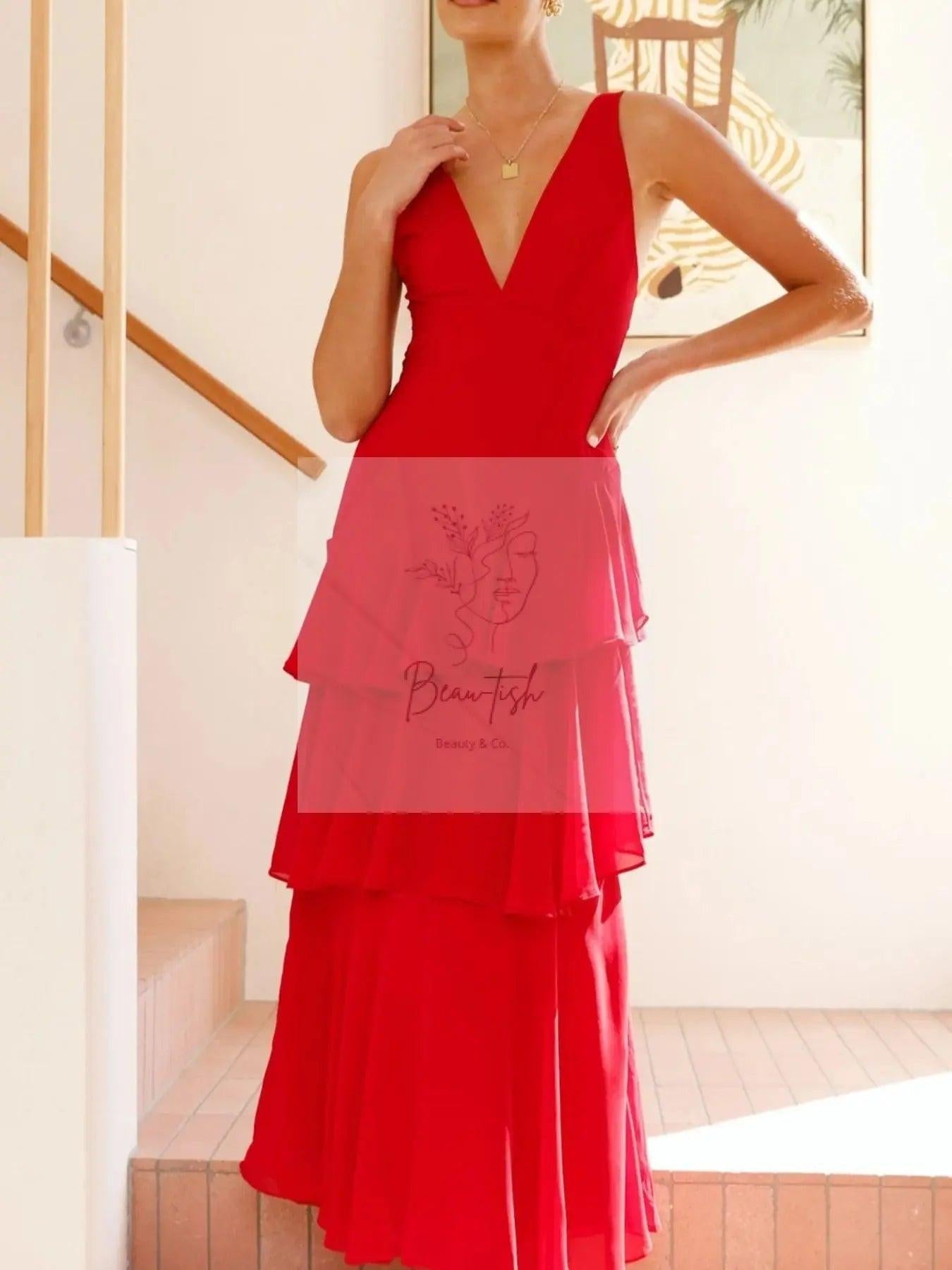 Sleeveless Ruffled Layered Backless Maxi Dress