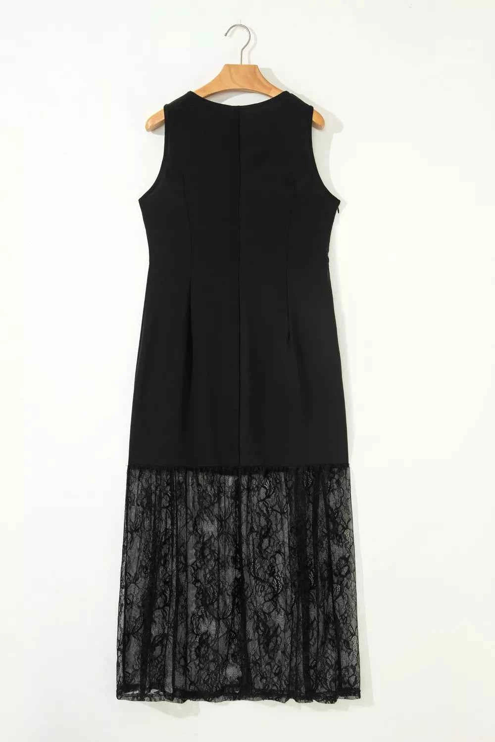 Sleeveless Sheer Floral Lace Patchwork Maxi Dress