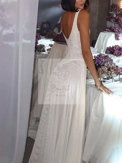Sleeveless Sheer Maxi Dress with Gold Hardware Detail