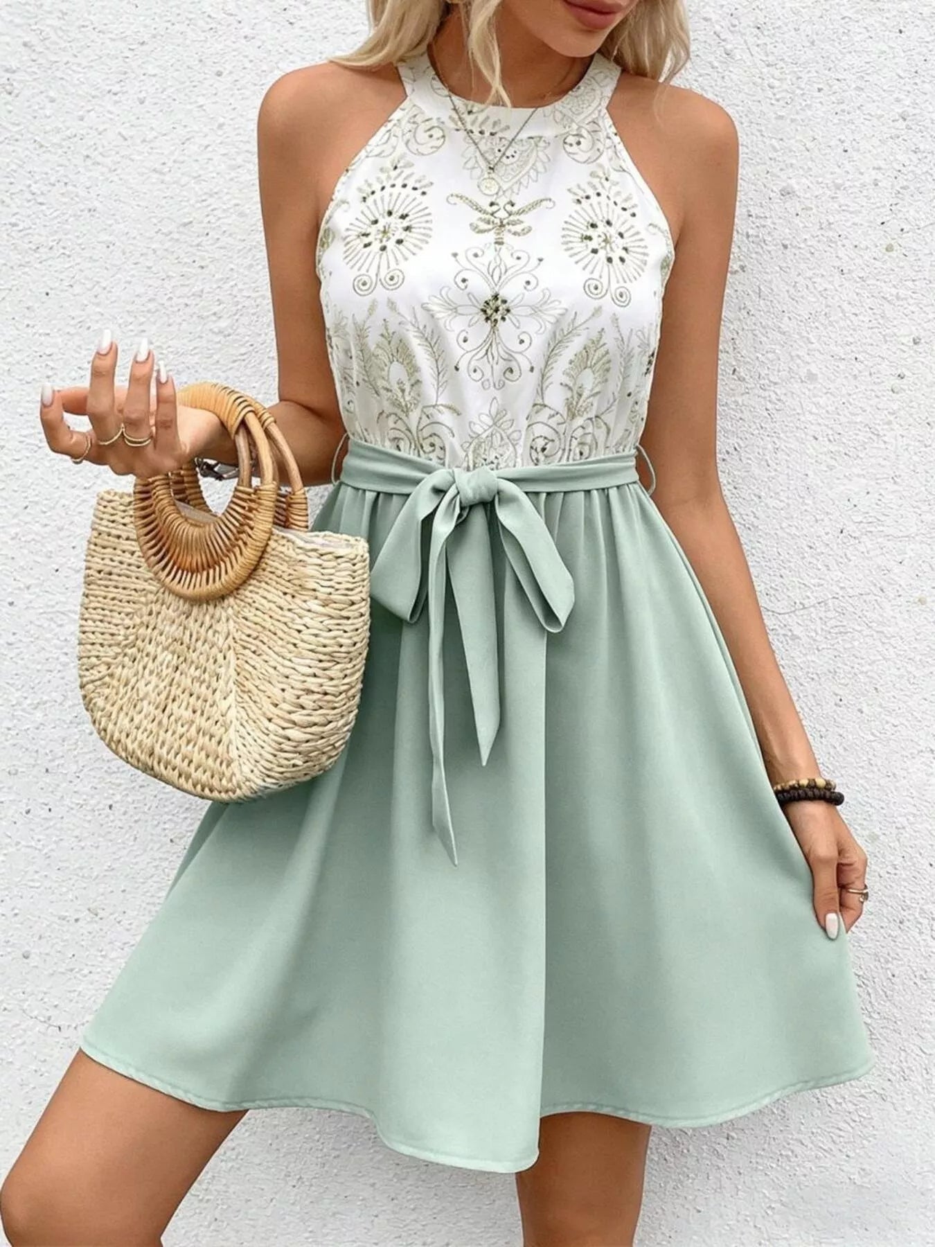 Tie Waist A-Line Mini Dress