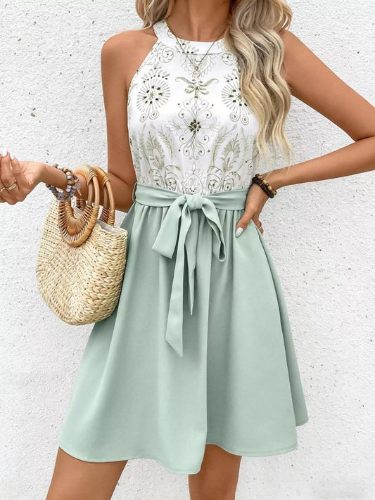Tie Waist A-Line Mini Dress