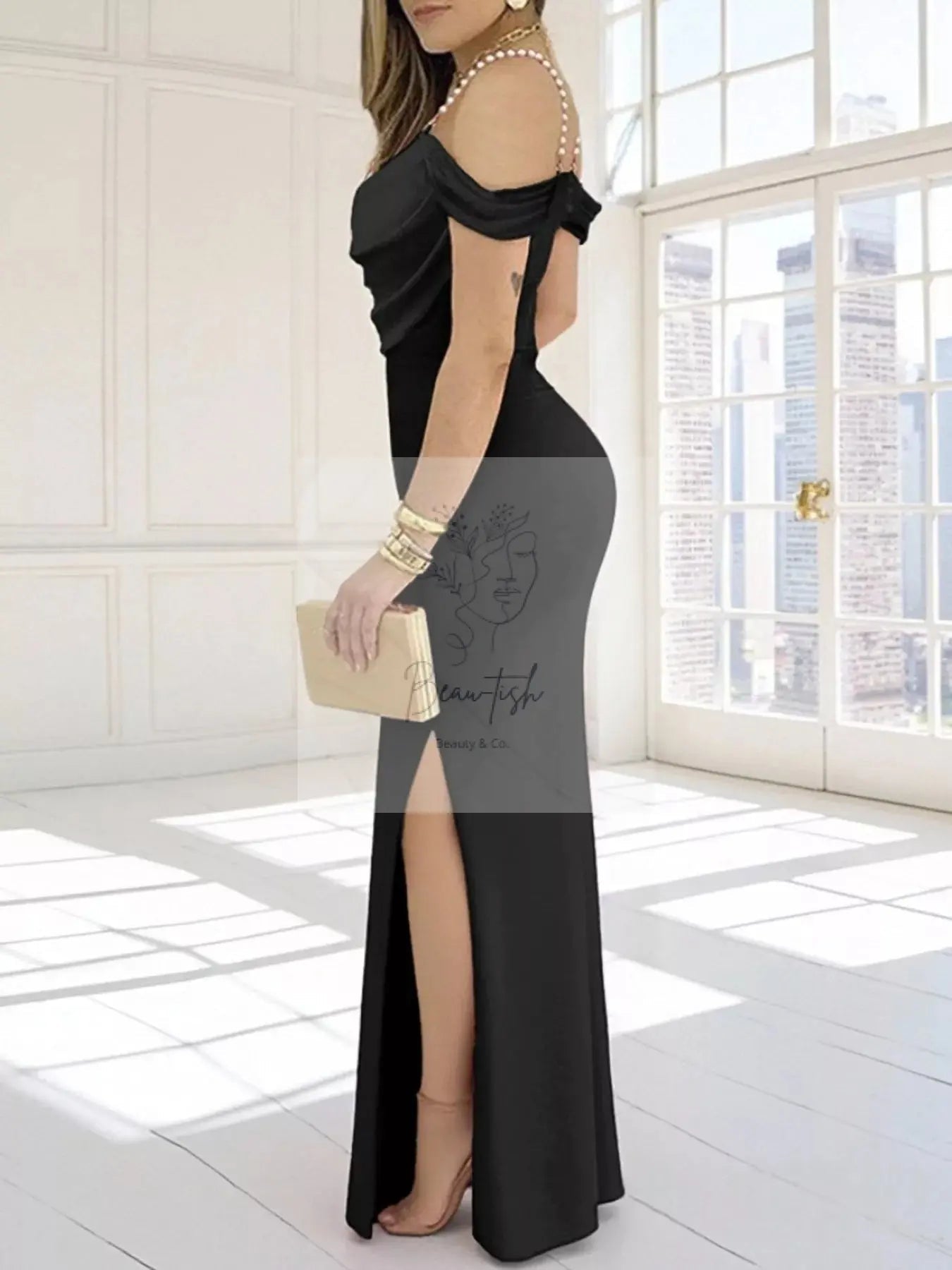 Slit Cowl Neck Maxi Dress