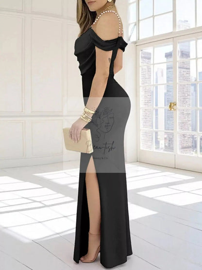 Slit Cowl Neck Maxi Dress
