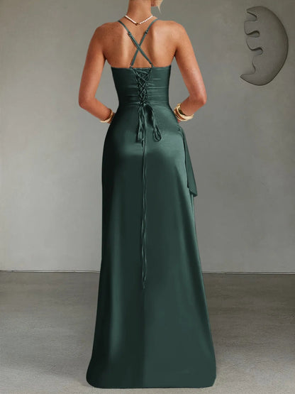 Slit Crisscross Back Maxi Cami Dress