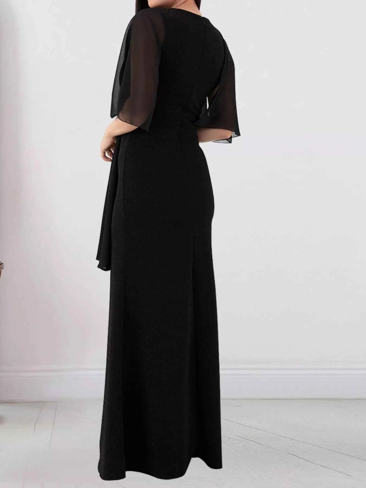 Slit Flutter Sleeve Maxi Dress