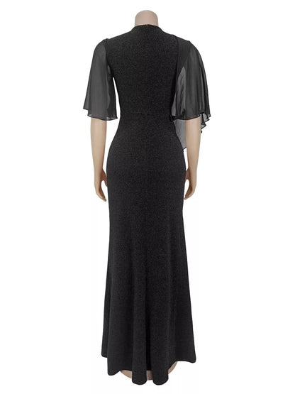 Slit Flutter Sleeve Maxi Dress