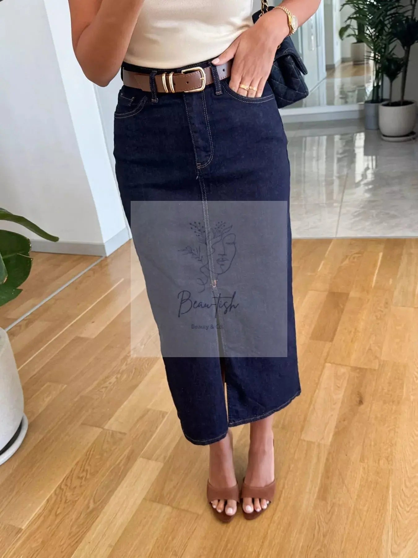 Slit Front Denim Skirt