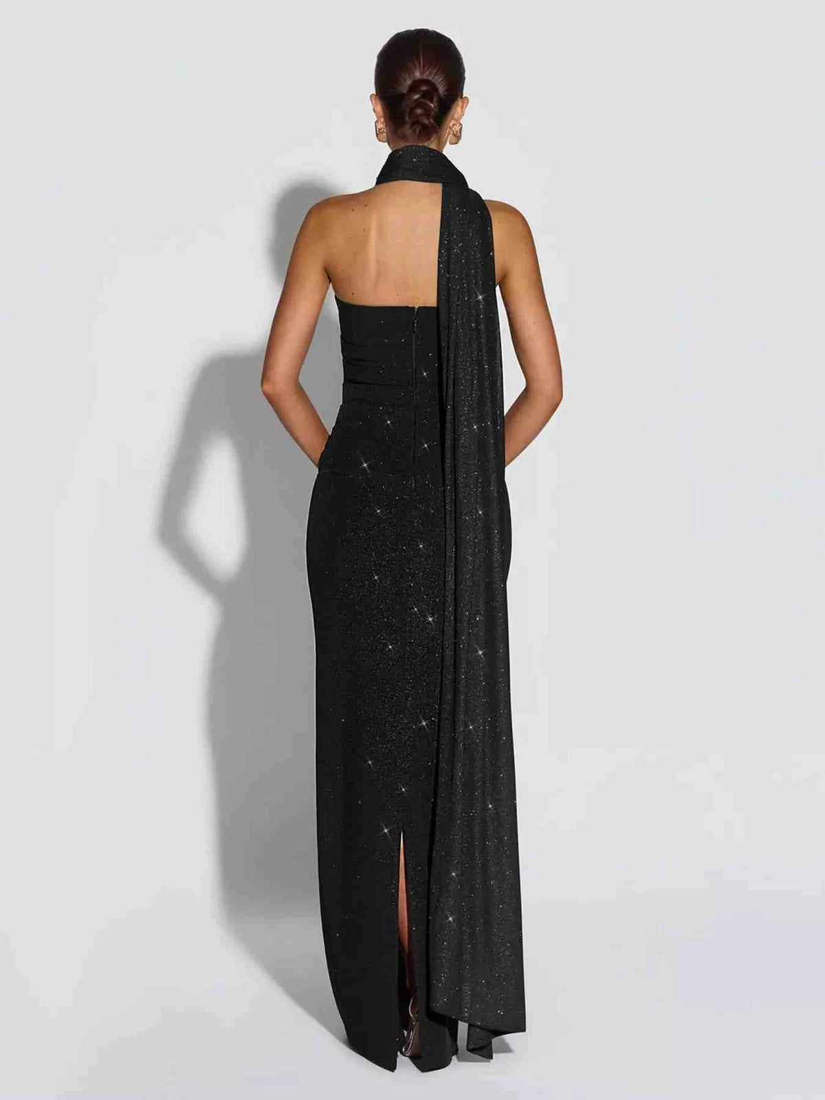 Slit Glitter Tube Maxi Dress with Scarf