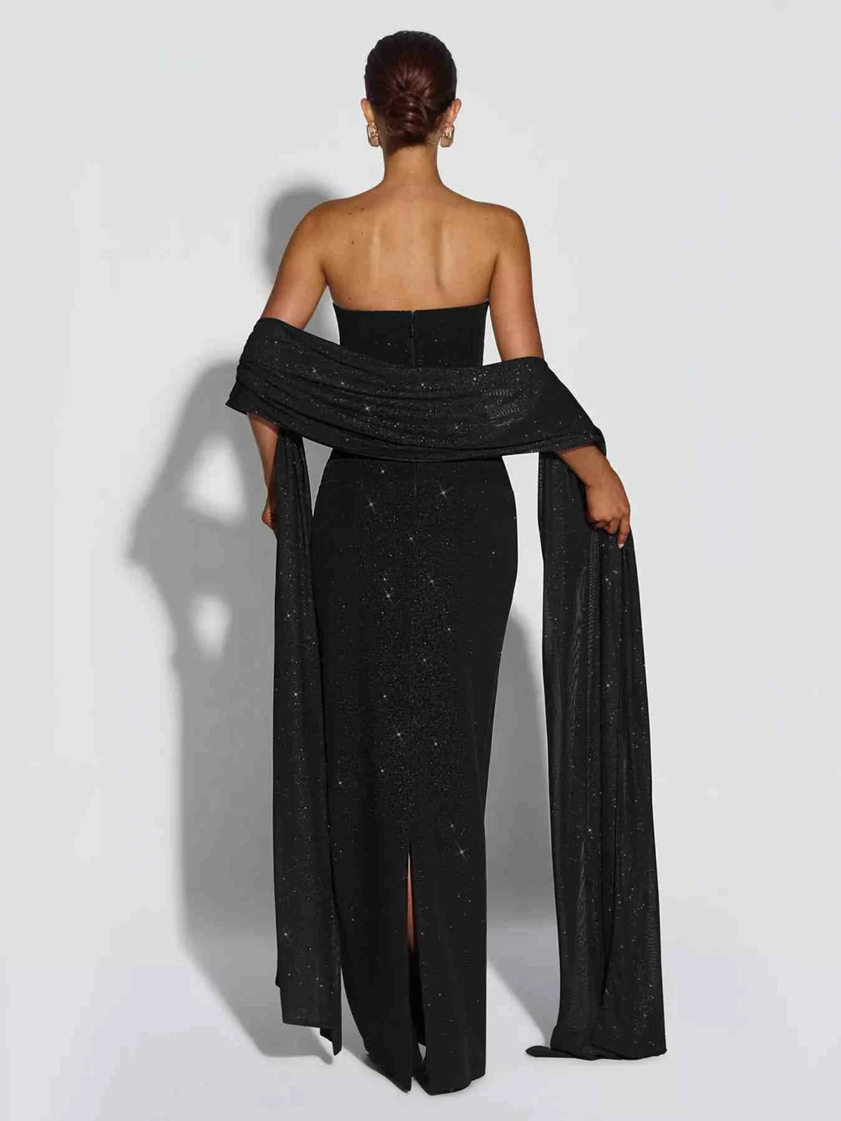 Slit Glitter Tube Maxi Dress with Scarf