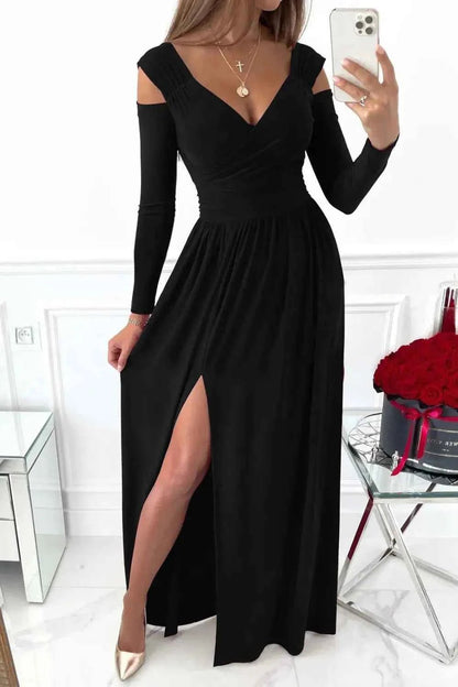 Slit Surplice Long Sleeve Maxi Dress