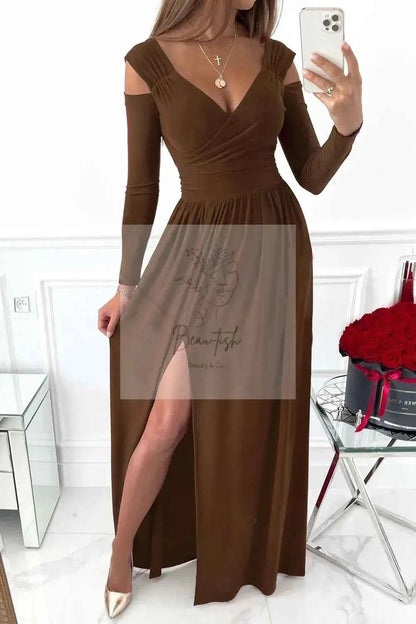 Slit Surplice Long Sleeve Maxi Dress