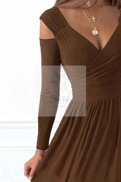 Slit Surplice Long Sleeve Maxi Dress