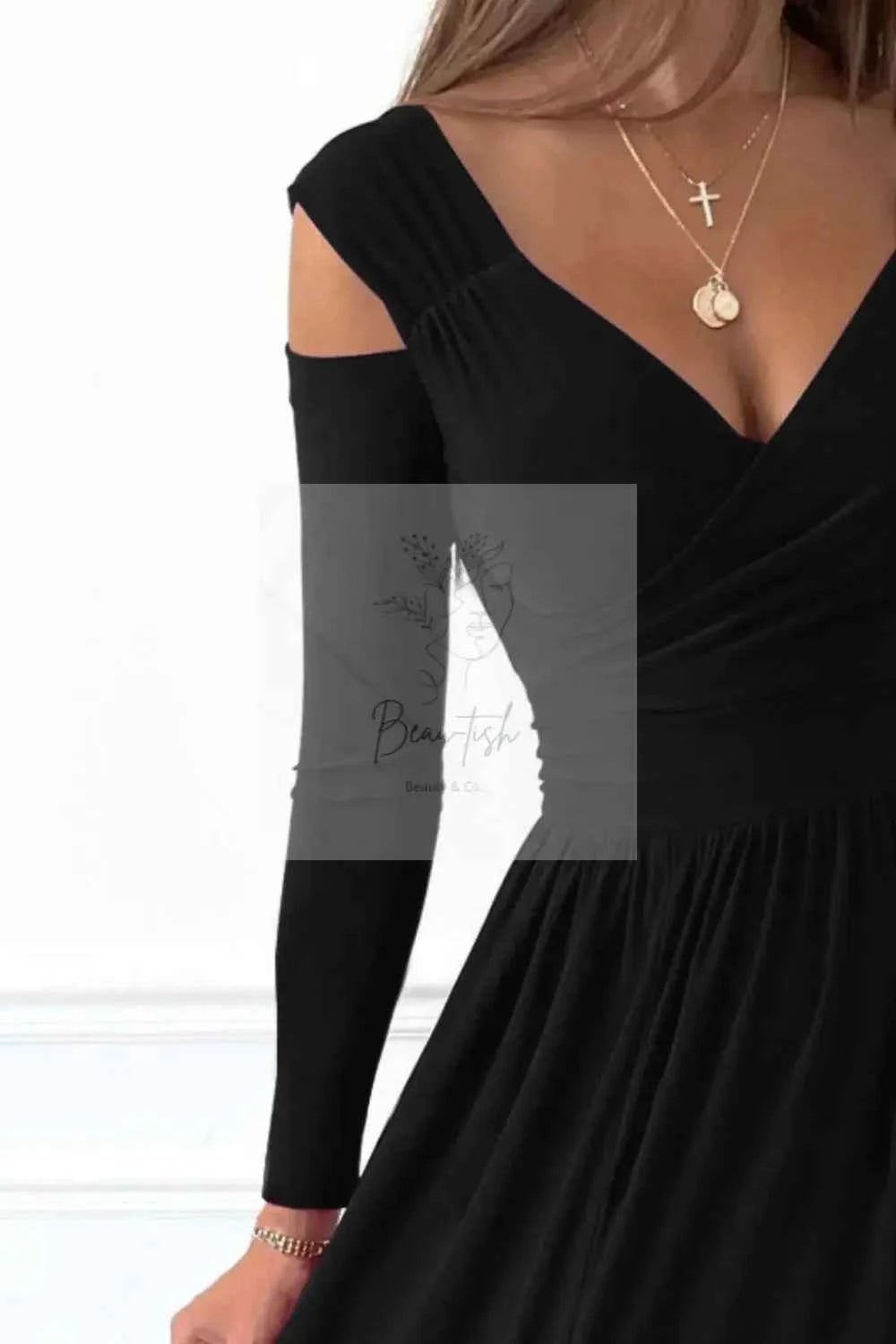 Slit Surplice Long Sleeve Maxi Dress