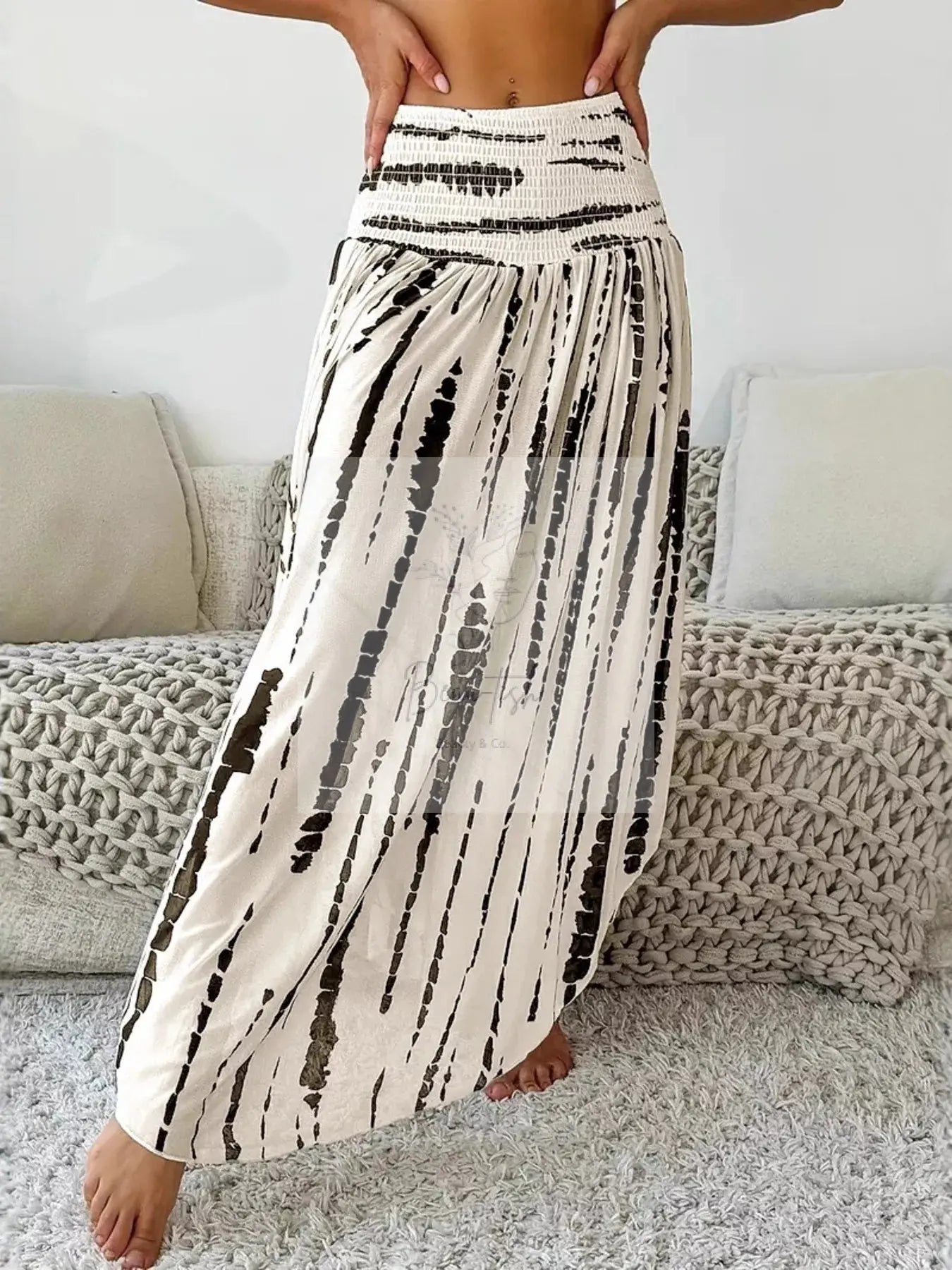 Smocked Asymmetrical Hem Skirt