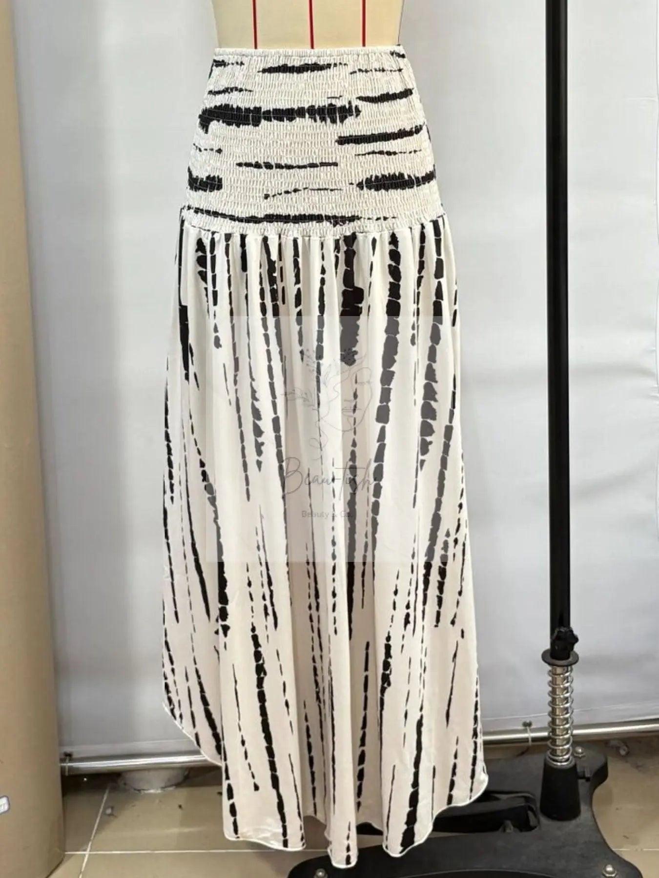 Smocked Asymmetrical Hem Skirt
