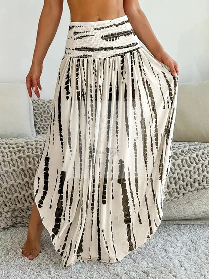 Smocked Asymmetrical Hem Skirt